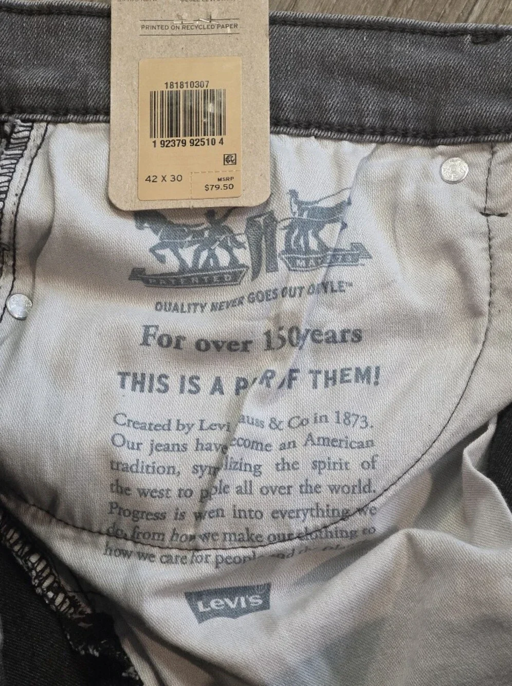 Levi's 541 Athletic Taper Jeans Mens 42x30 Grey Stretch Denim NWT New With Tags